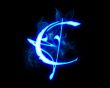 Blue flame magic font over black background. Letter C