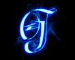 Blue flame magic font over black background. Letter G