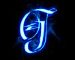 Blue flame magic font over black background. Letter G