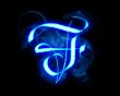 Blue flame magic font over black background. Letter F