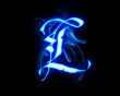 Blue flame magic font over black background. Letter L
