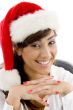 smiling female accountant in christmas hat