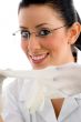close view of smiling doctor wearing gloves