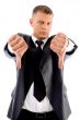 standing professional with thumbs down