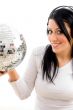 female listening music and carrying disco ba