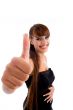 smiling pregnant model showing thumb up