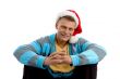 sitting young male with christmas hat