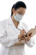 front view of doctor giving prescription