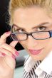 close view of woman looking at camera