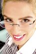 close up view of young businesswoman