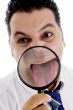 businessman with magnified tongue