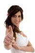 smiling female showing thumbs up