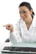 portrait of smiling pointing doctor with keyboard