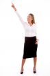 front view of smiling ceo pointing up