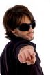 handsome male looking and pointing backward