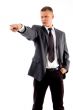 standing manager pointing sideways