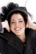high angle view of woman wearing headphone