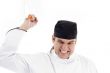 male chef attacking with knife