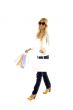 side view of woman holding shopping bags