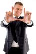 business man making frame hand gesture