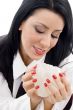 woman holding a rock