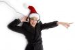 pointing woman with christmas hat