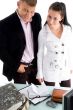 standing young smiling couple