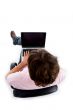 high angle view of man working on laptop