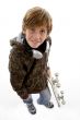 smiling child with skateboard and headphone