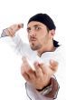 angered male chef posing with karate