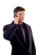 young service provider communicating on cell phone