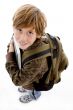 high angle view of school boy looking at camera