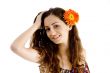 beautiful woman holding her hair