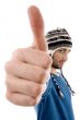 man wearing winter cap showing thumbs up