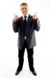 standing professional with thumbs up