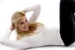 side view of smiling female doing exercise