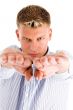 american man showing fingers