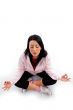 model doing meditation on white background