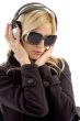front view of model listening music