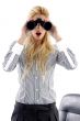 front view of woman looking through binocular