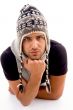 fashionable man posing in woolen hat