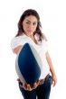 young woman showing rugby ball