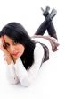 female model lying down on floor