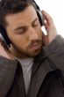 close up of man listening to music