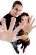 young couple showing their palms