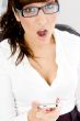 high angle view of shocked businesswoman