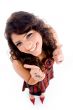 high angle view of cheerful model