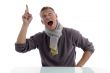 man looking and pointing upward