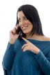 smiling female talking on mobile on white backgrou