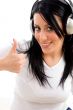 woman showing thumb up on white background